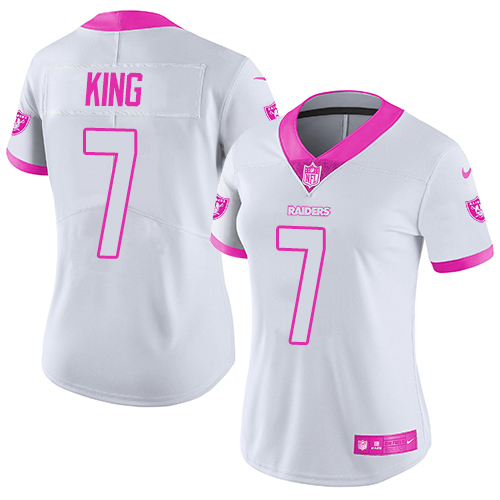 Women's Limited Marquette King Nike Jersey White/Pink - #7 Rush Fashion NFL Oakland Raiders